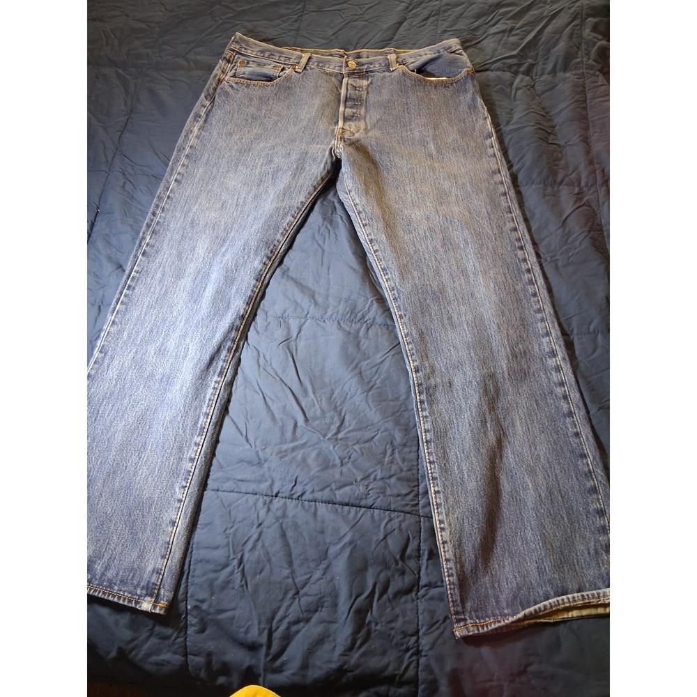 Levis 501 Jeans‎ Men 38x32 Blue Denim Pant Button Fly Faded Distressed Straight